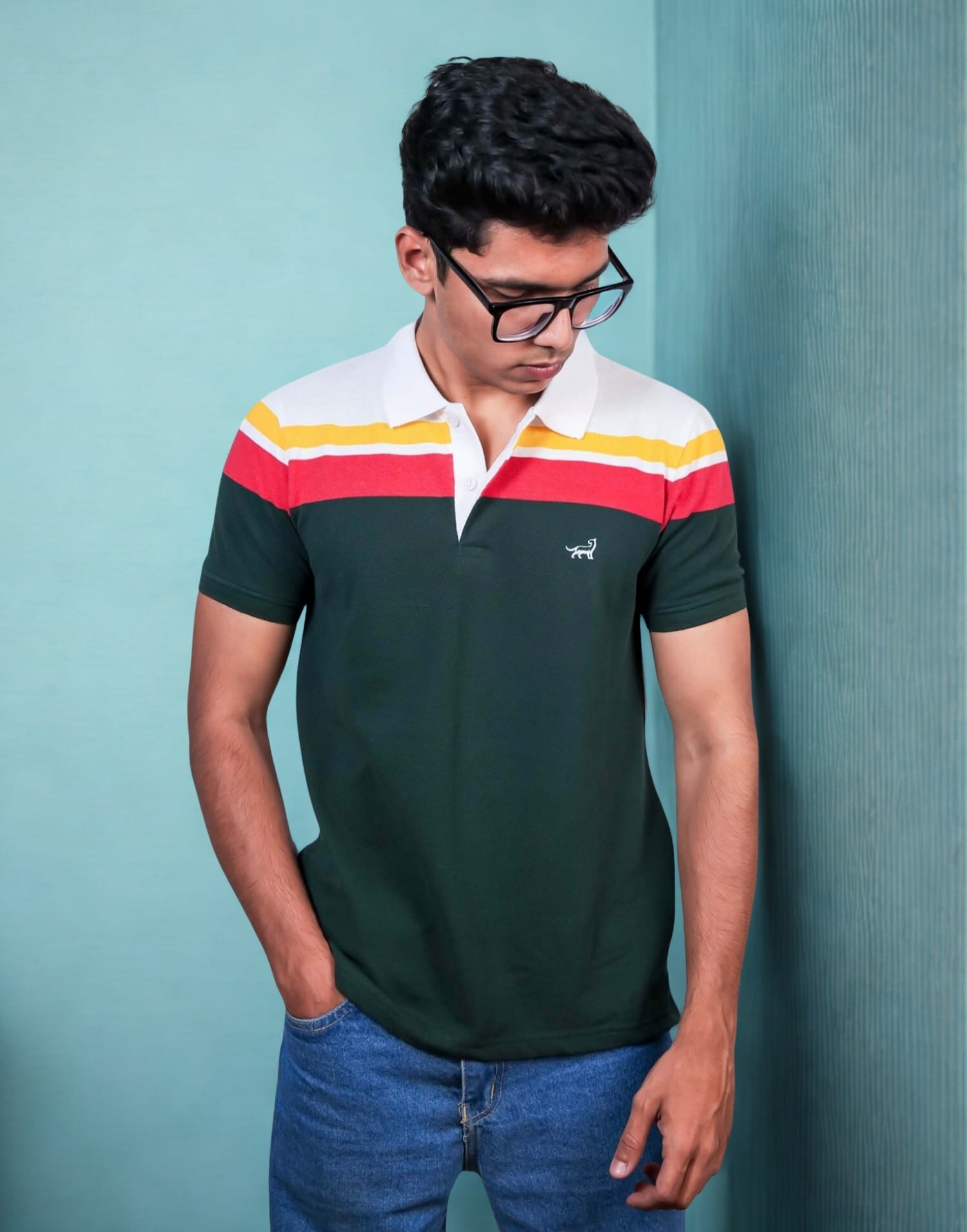 Polo Chest Stripe Green T-Shirt - Image 2