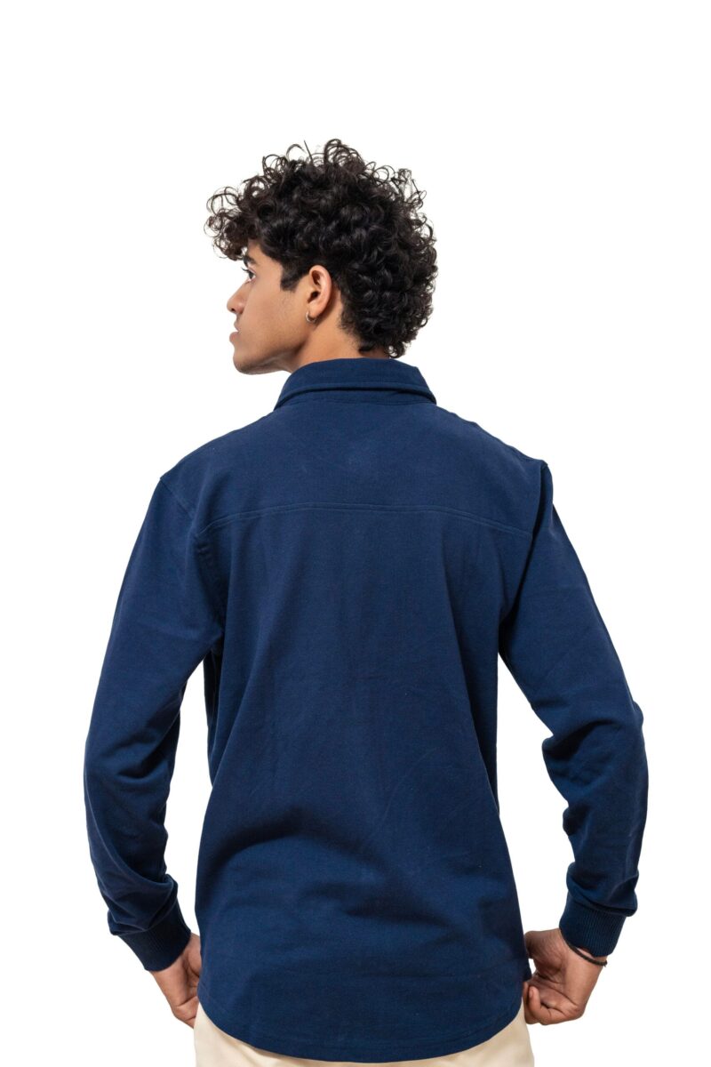 LYNX Men Solid Cuffed Navy Shirt - Image 5