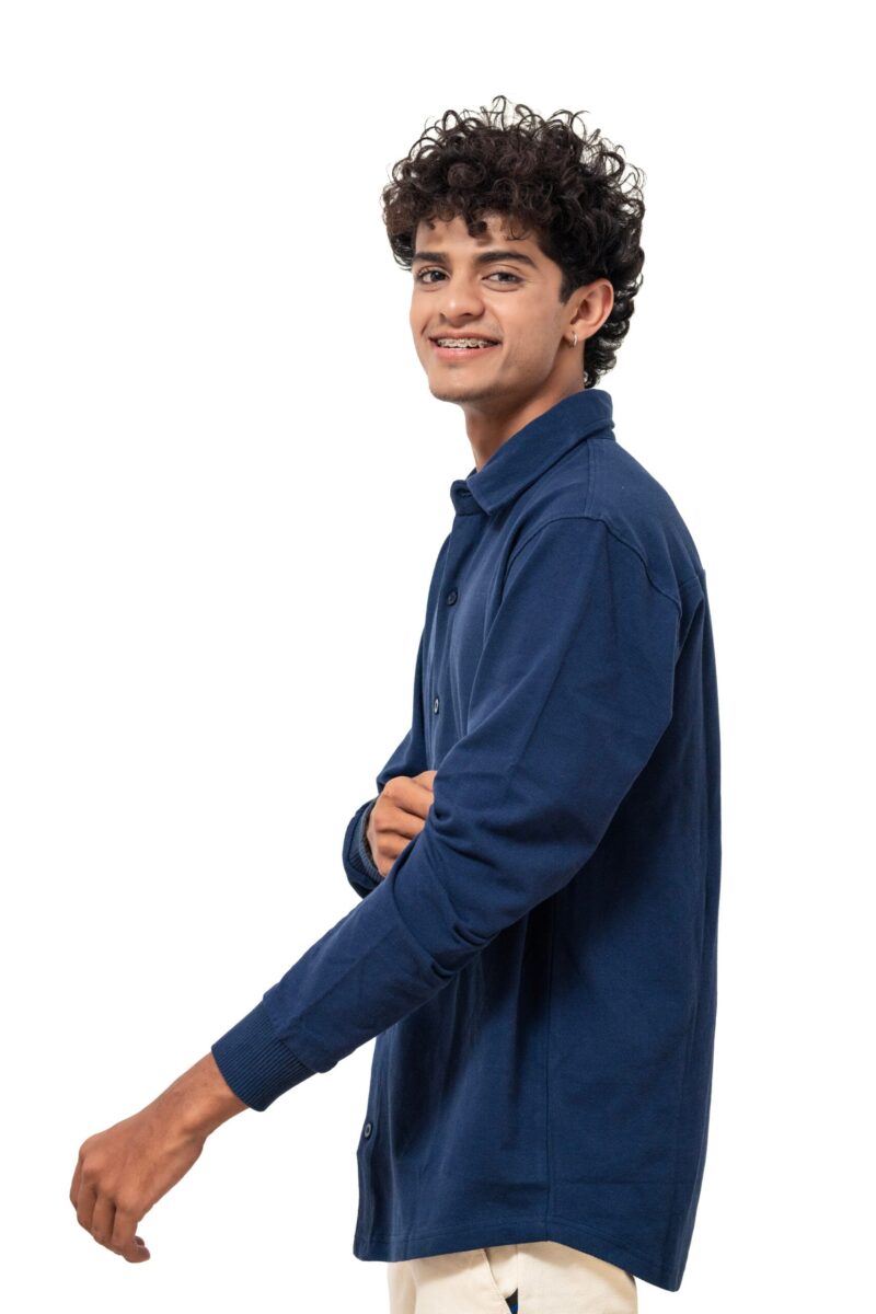 LYNX Men Solid Cuffed Navy Shirt - Image 3