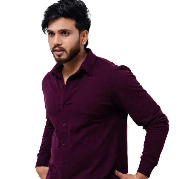 LYNX Men Solid Cuffed Maroon Shirt