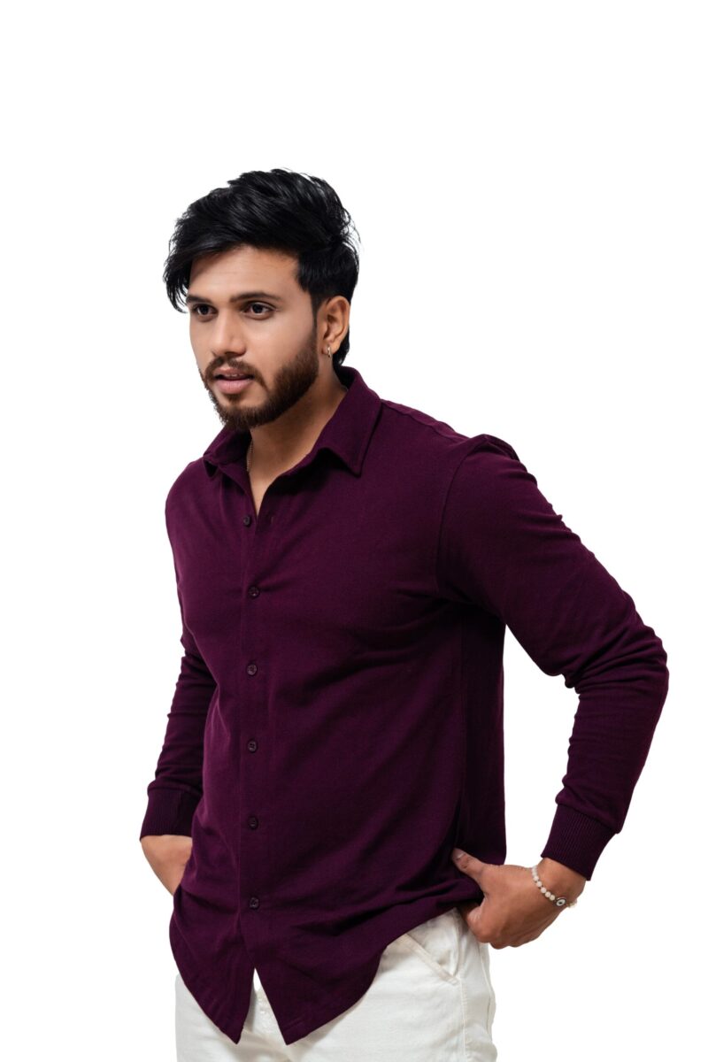 LYNX Men Solid Cuffed Maroon Shirt - Image 2
