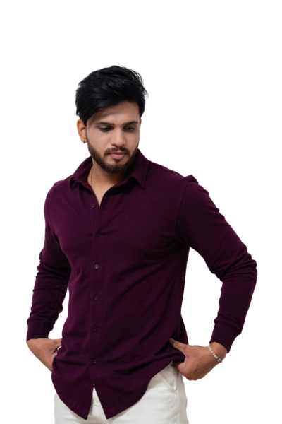 LYNX Men Solid Cuffed Maroon Shirt
