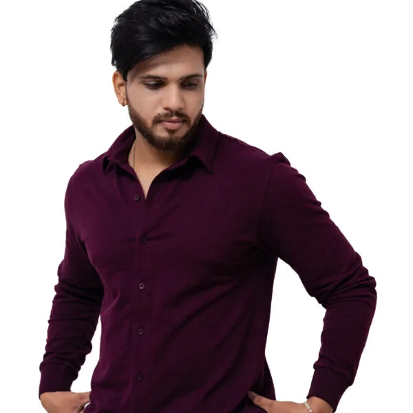 LYNX Men Solid Cuffed Maroon Shirt