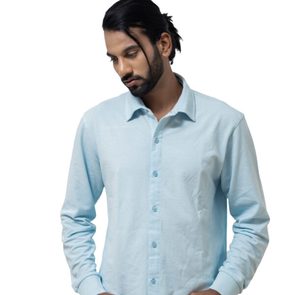 LYNX Men Solid Cuffed Light Blue Shirt