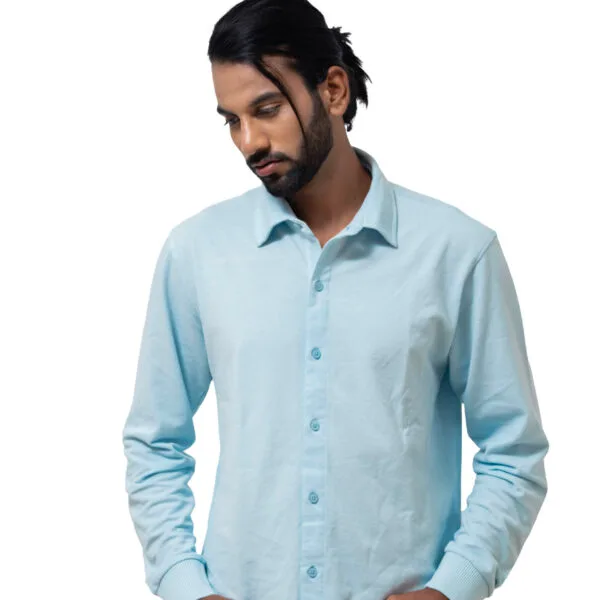 LYNX Men Solid Cuffed Light Blue Shirt