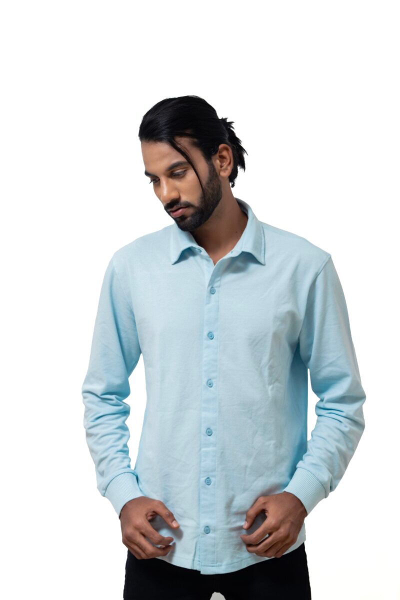 LYNX Men Solid Cuffed Light Blue Shirt