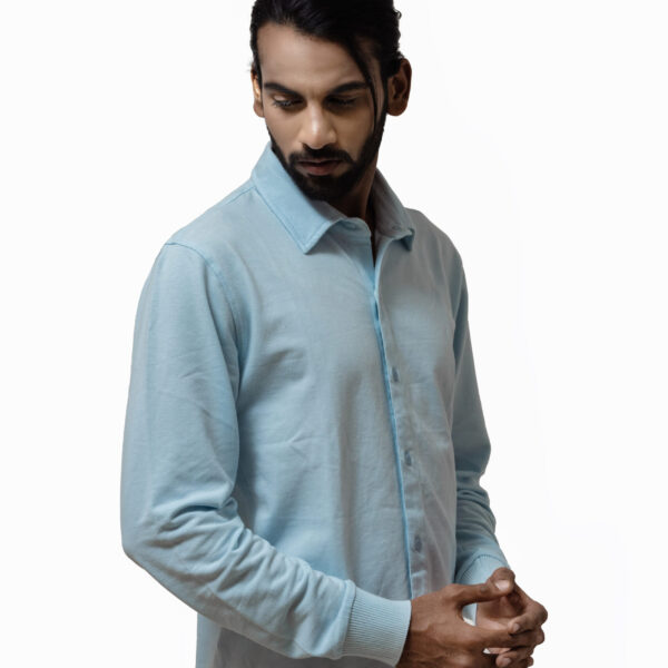 LYNX Men Solid Cuffed Light Blue Shirt