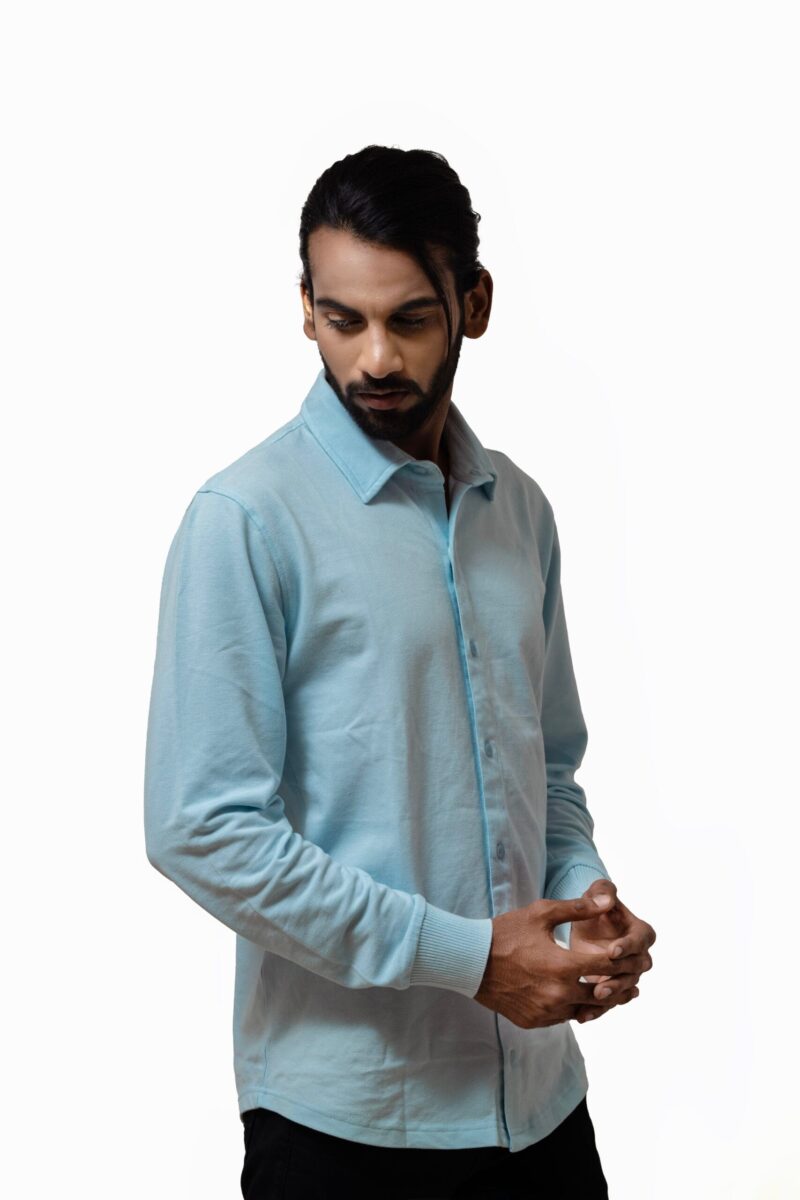 LYNX Men Solid Cuffed Light Blue Shirt - Image 2