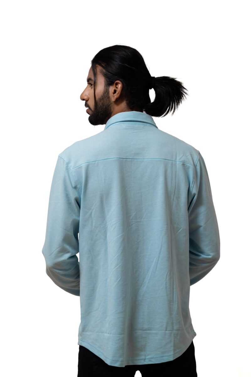 LYNX Men Solid Cuffed Light Blue Shirt - Image 5