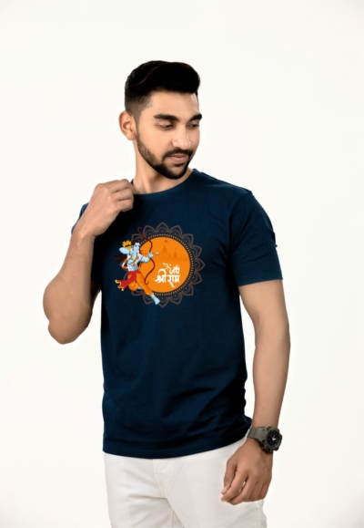 Crew Neck Navy Milange Graphic T-shirt