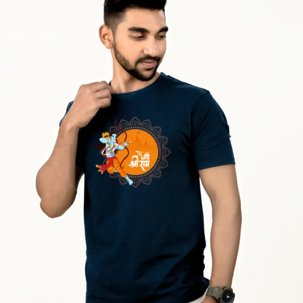 Crew Neck Navy Milange Graphic T-shirt