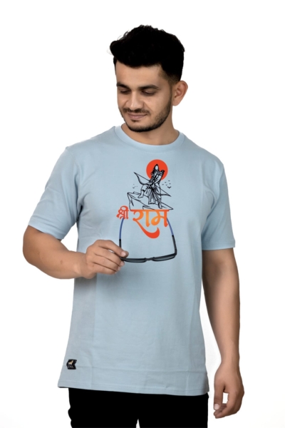 Crew Neck Sky Blue Graphic T-shirt