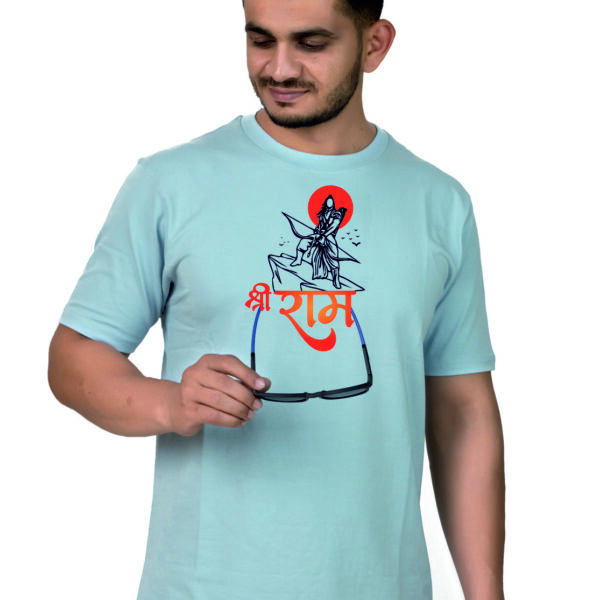 Crew Neck Sky Blue Graphic T-shirt