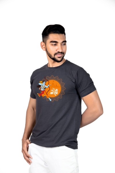 Crew Neck Charcoal Milange Graphic T-shirt