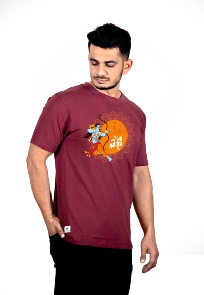 Crew Neck Marron Milange Graphic T-shirt