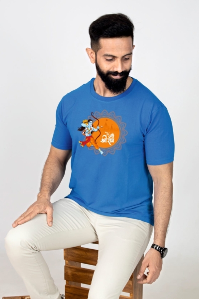 Crew Neck Blue Graphic T-shirt