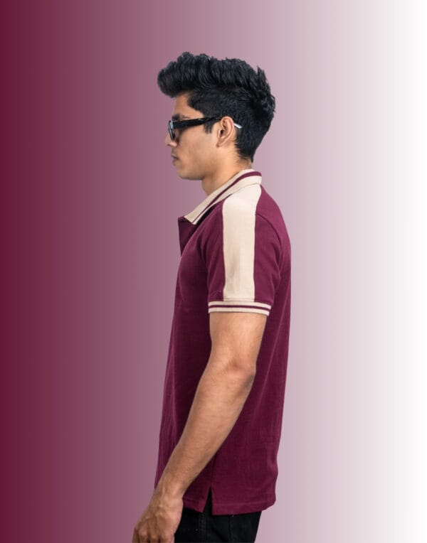 Polo Shoulder Pannels - Maroon T-Shirt - Image 3