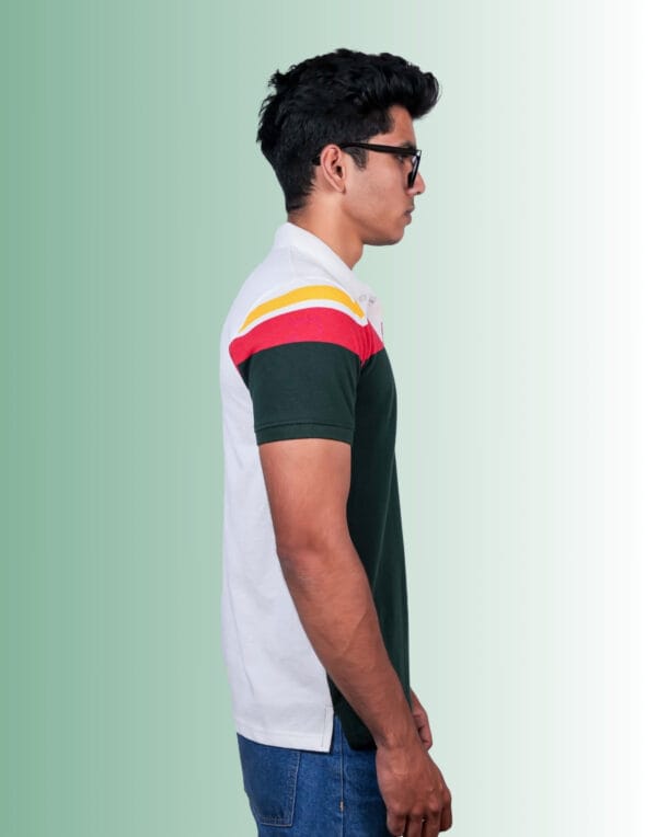 Polo Chest Stripe Green T-Shirt - Image 3