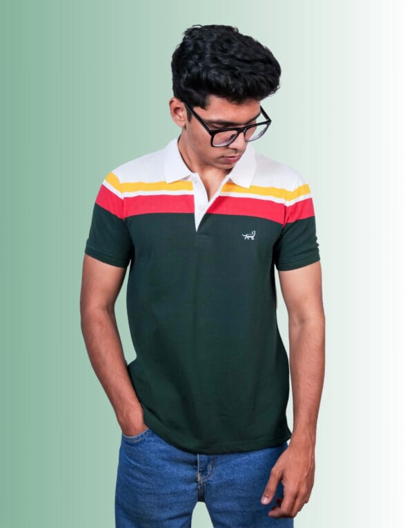 Polo Chest Stripe Green T-Shirt - Image 2