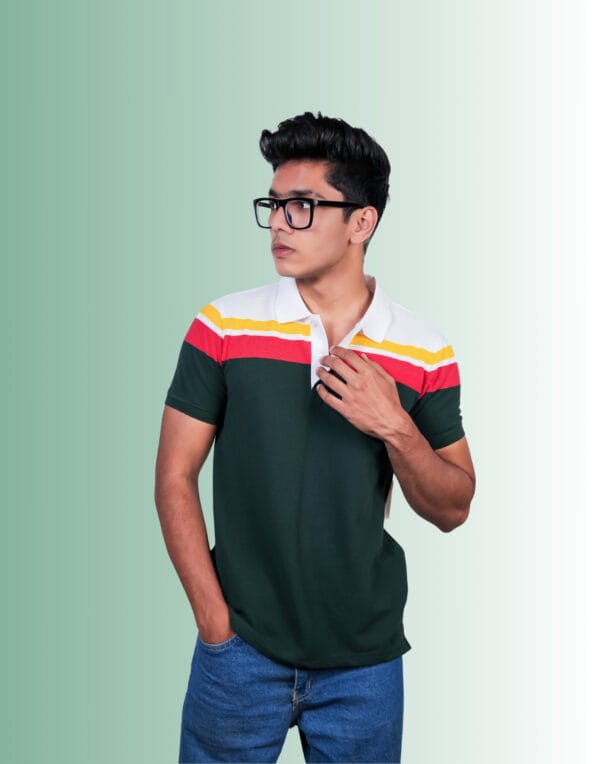 Polo Chest Stripe Green T-Shirt