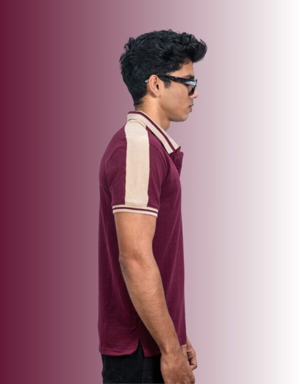 Polo Shoulder Pannels - Maroon T-Shirt - Image 5