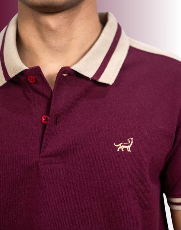 Polo Shoulder Pannels - Maroon T-Shirt - Image 2