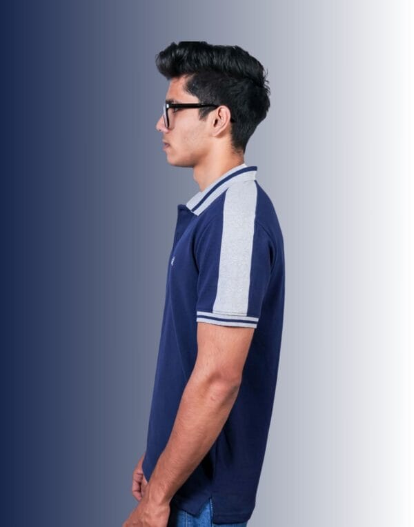Polo Shoulder Panels Blue T-Shirt - Image 3