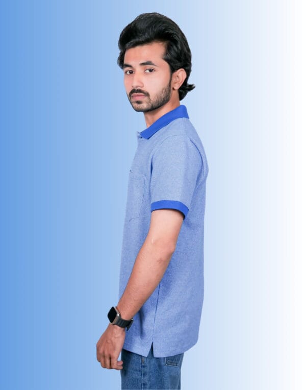 Polo Self Design Blue T-Shirt - Image 3