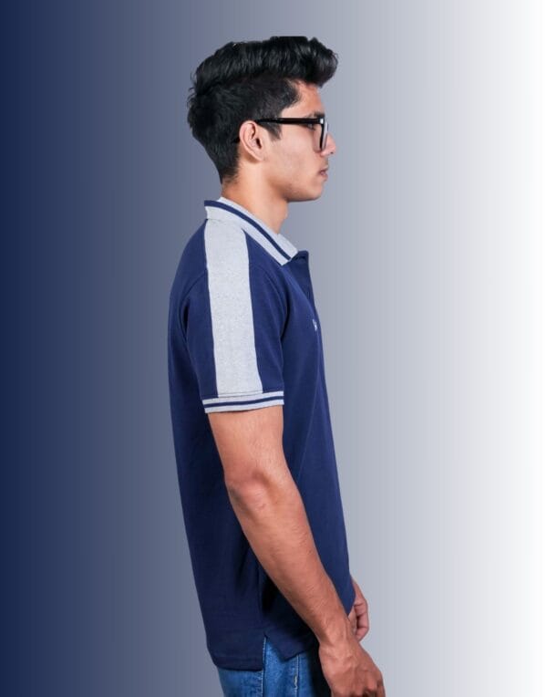 Polo Shoulder Panels Blue T-Shirt - Image 2
