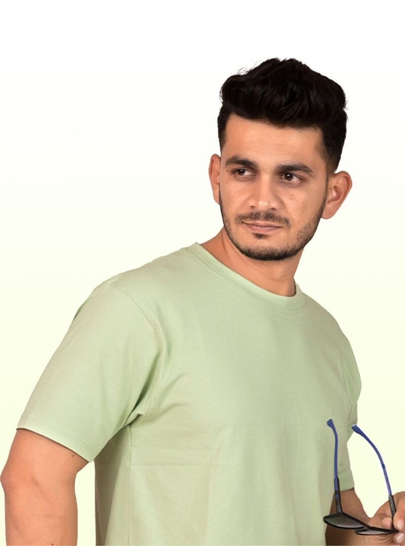 Crew Neck Light GreenMilange T-shirt - Image 3