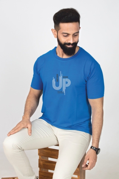 Crew Neck Blue Printed T-shirt