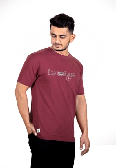 Crew Neck Marron Milange Printed T-shirt