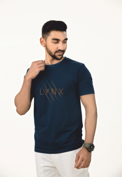 Crew Neck Navy Milange Printed T-shirt