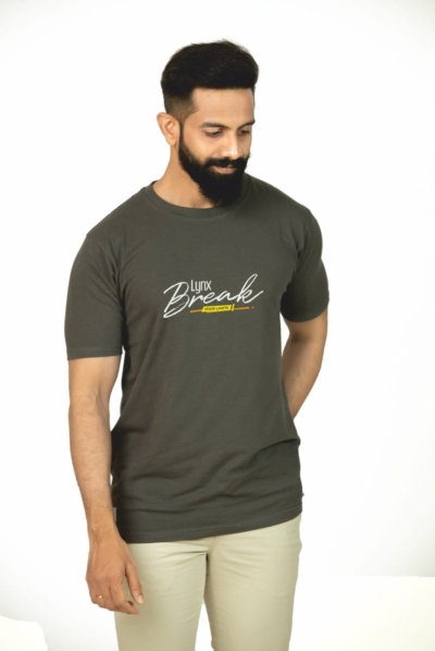 Crew Neck Dark Gull Grey Printed T-shirt