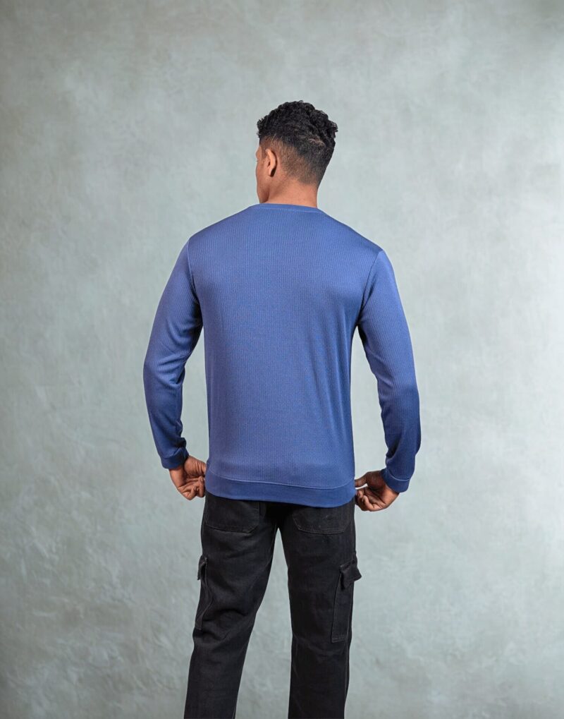 Ribbed Steel Blue Full Sleeve T-Shirt - Image 4