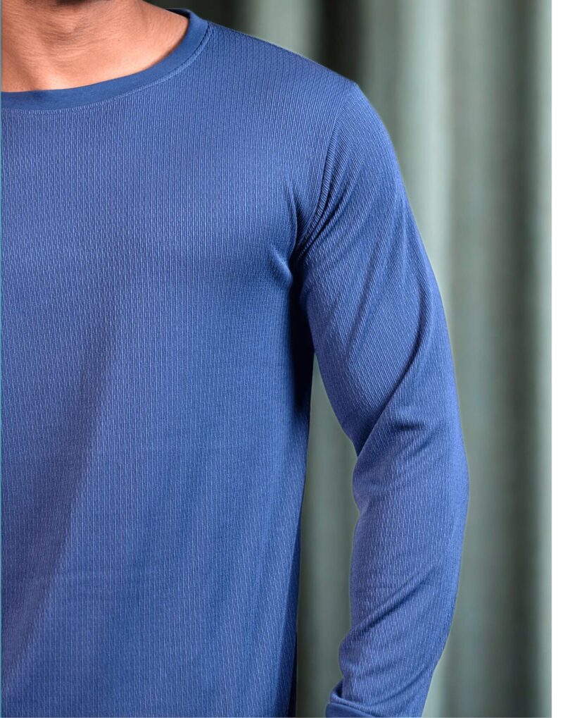 Ribbed Steel Blue Full Sleeve T-Shirt - Image 5