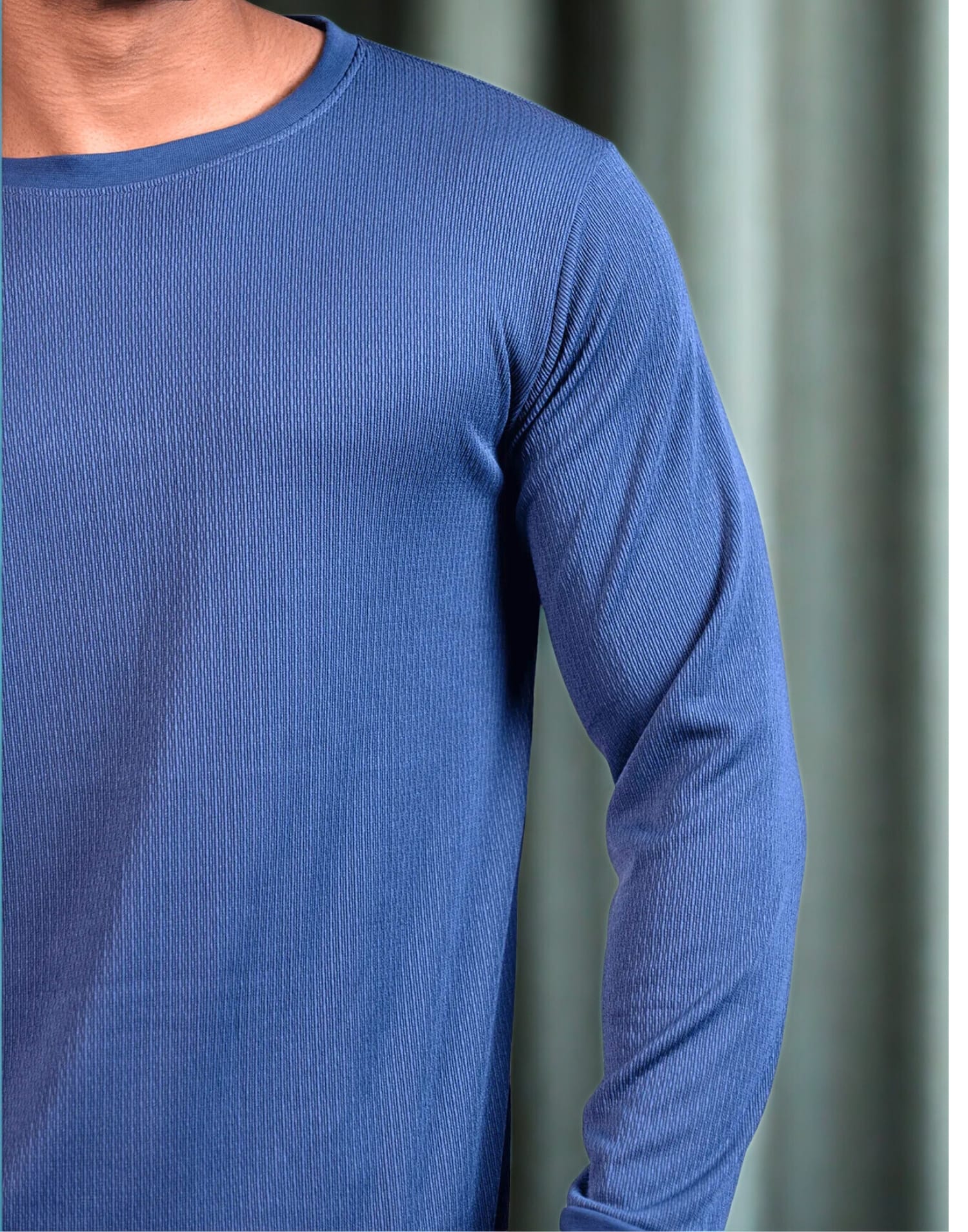 Ribbed Steel Blue Full Sleeve T-Shirt - Image 5