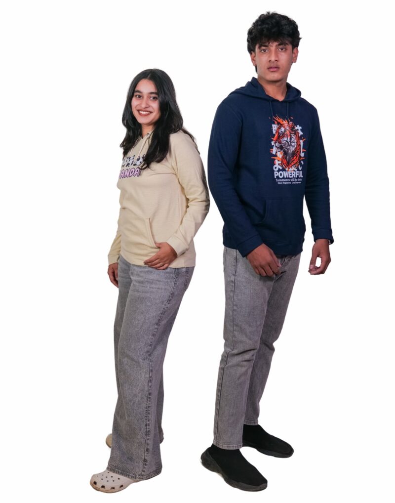 Printed Cream & Navy Hoodie - Image 2