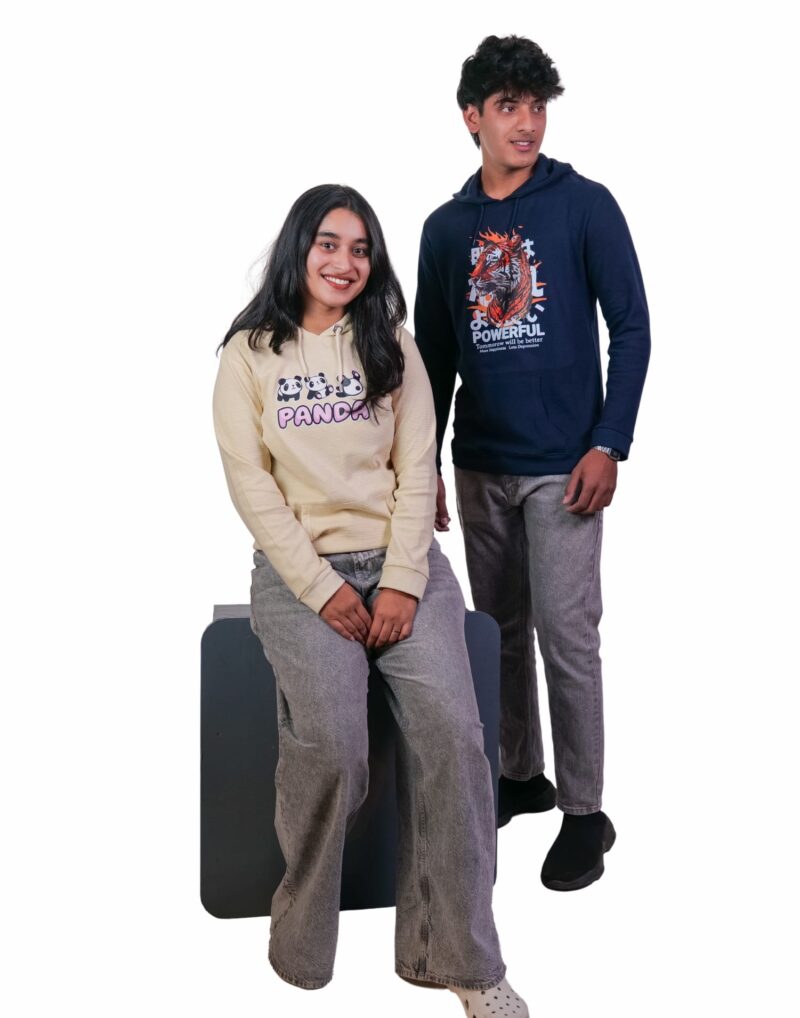 Printed Cream & Navy Hoodie - Image 5