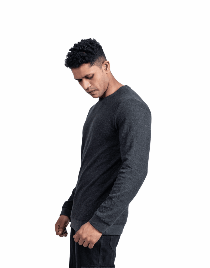 Waffle Full Sleeve Dark Grey Tshirt - Image 3