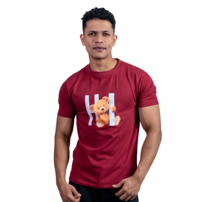 Crew Neck Maroon Milange Printed T-shirt