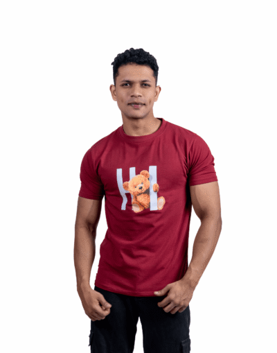 Crew Neck Maroon Milange Printed T-shirt