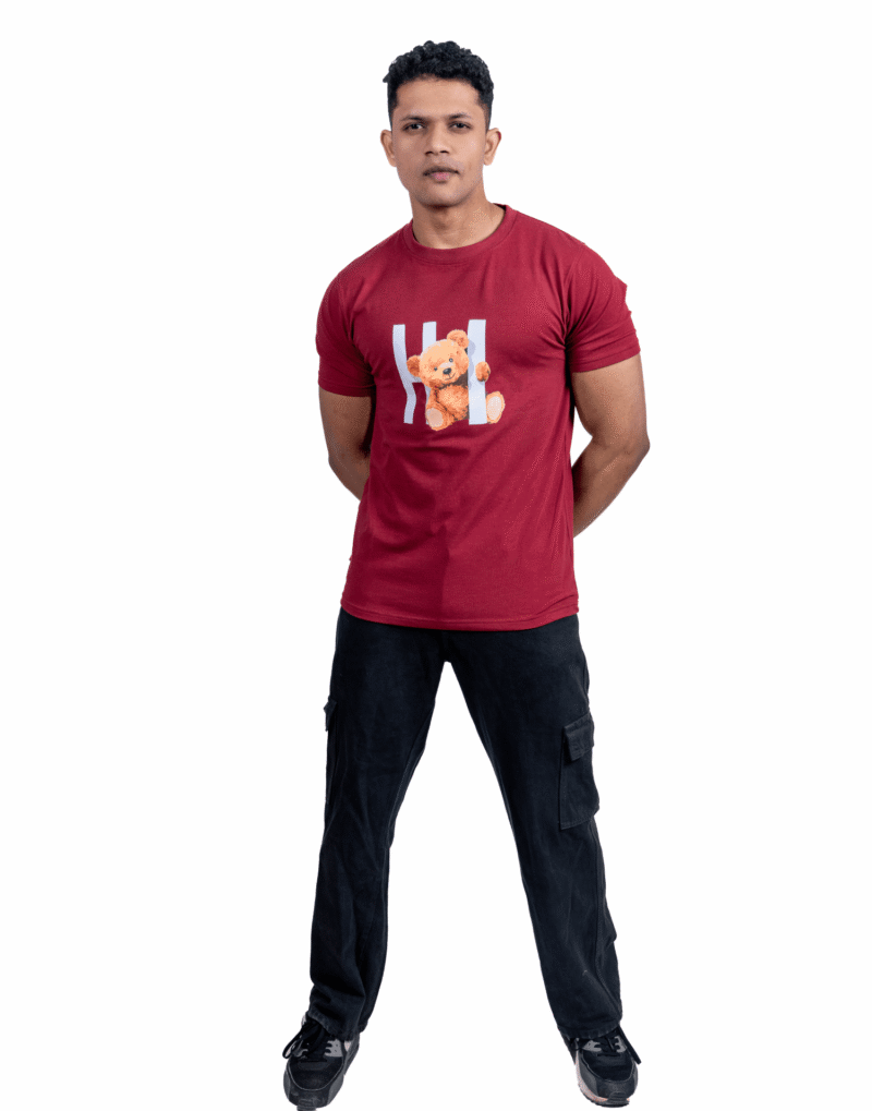 Crew Neck Maroon Milange Printed T-shirt - Image 5
