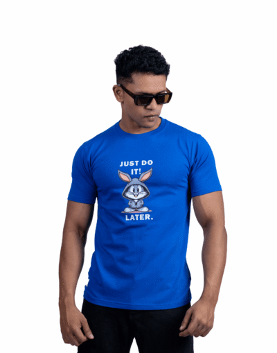 Crew Neck Blue Printed T-shirt