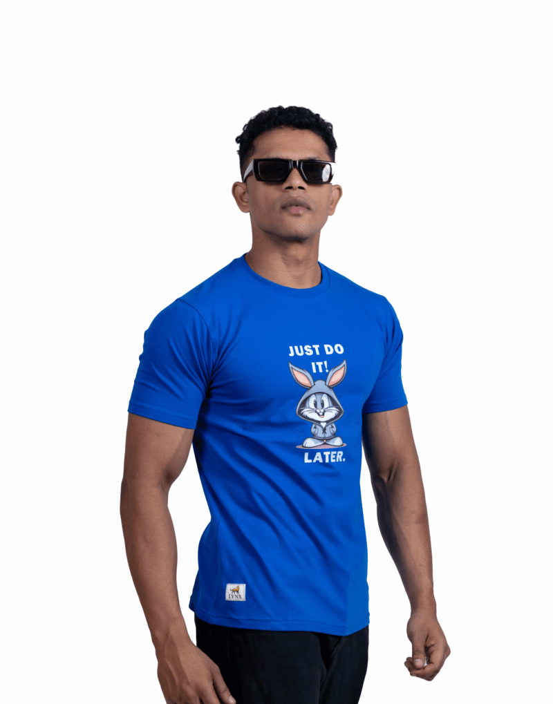 Crew Neck Blue Printed T-shirt - Image 2