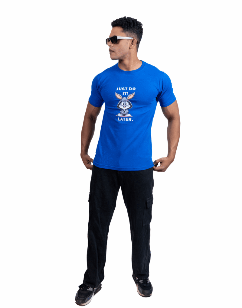 Crew Neck Blue Printed T-shirt - Image 5