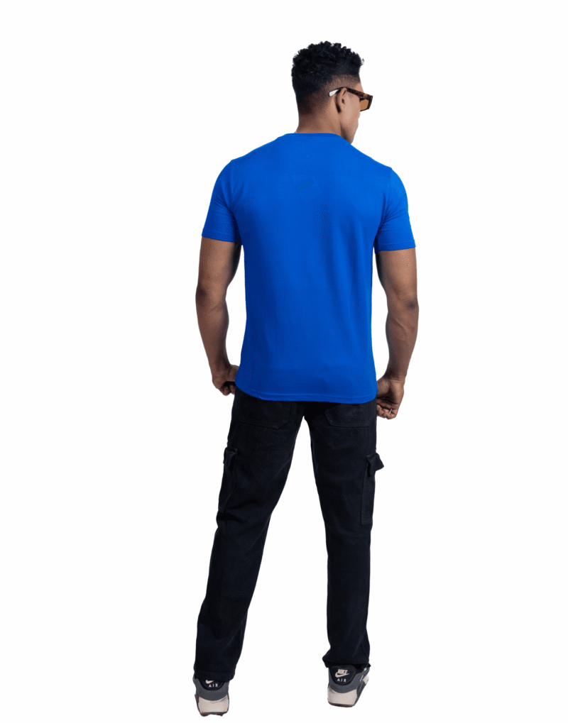 Crew Neck Blue Printed T-shirt - Image 3