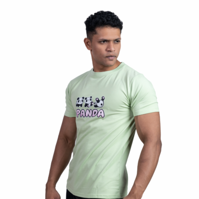 Crew Neck Ligth Green Milange Printed T-shirt