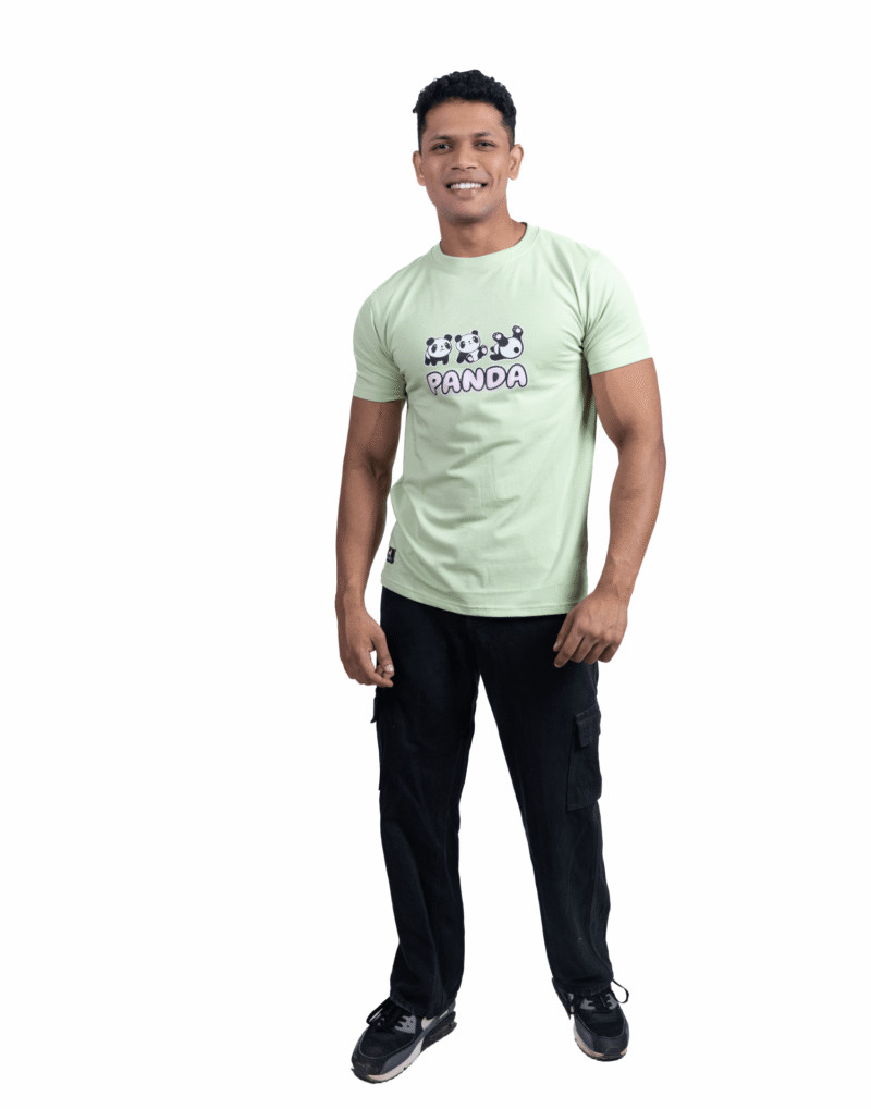Crew Neck Ligth Green Milange Printed T-shirt - Image 4