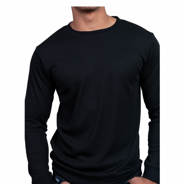 Ribbed Full Black Sleeve T-Shirt